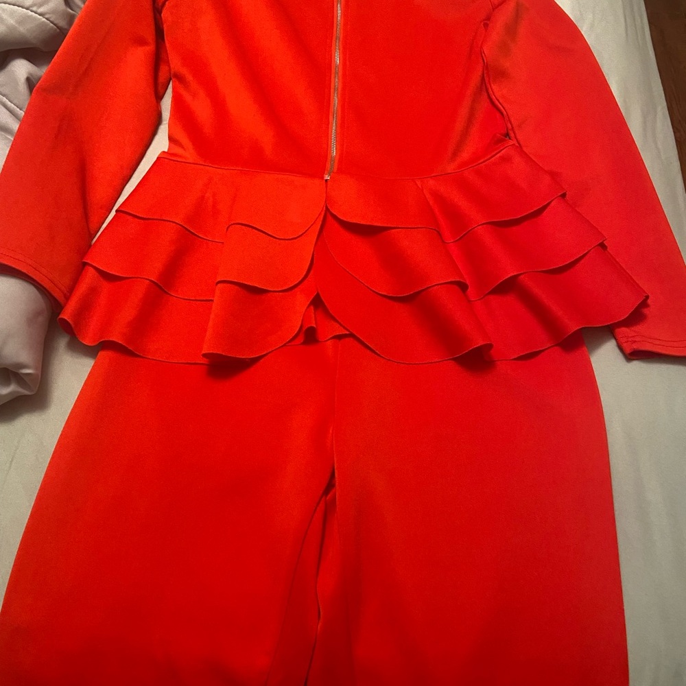 Red Ruffle Pants Suit - Picture 4 of 4